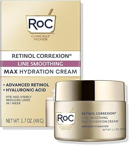 RoC Retinol Correxion Max Daily Hydration Anti-Aging Face Moisturizer with Hyaluronic Acid, Oil Free Skin Care Cream for Fine Lines, Dark Spots, Post-Acne Scars, 1.7 Ounces (Packaging May Vary)