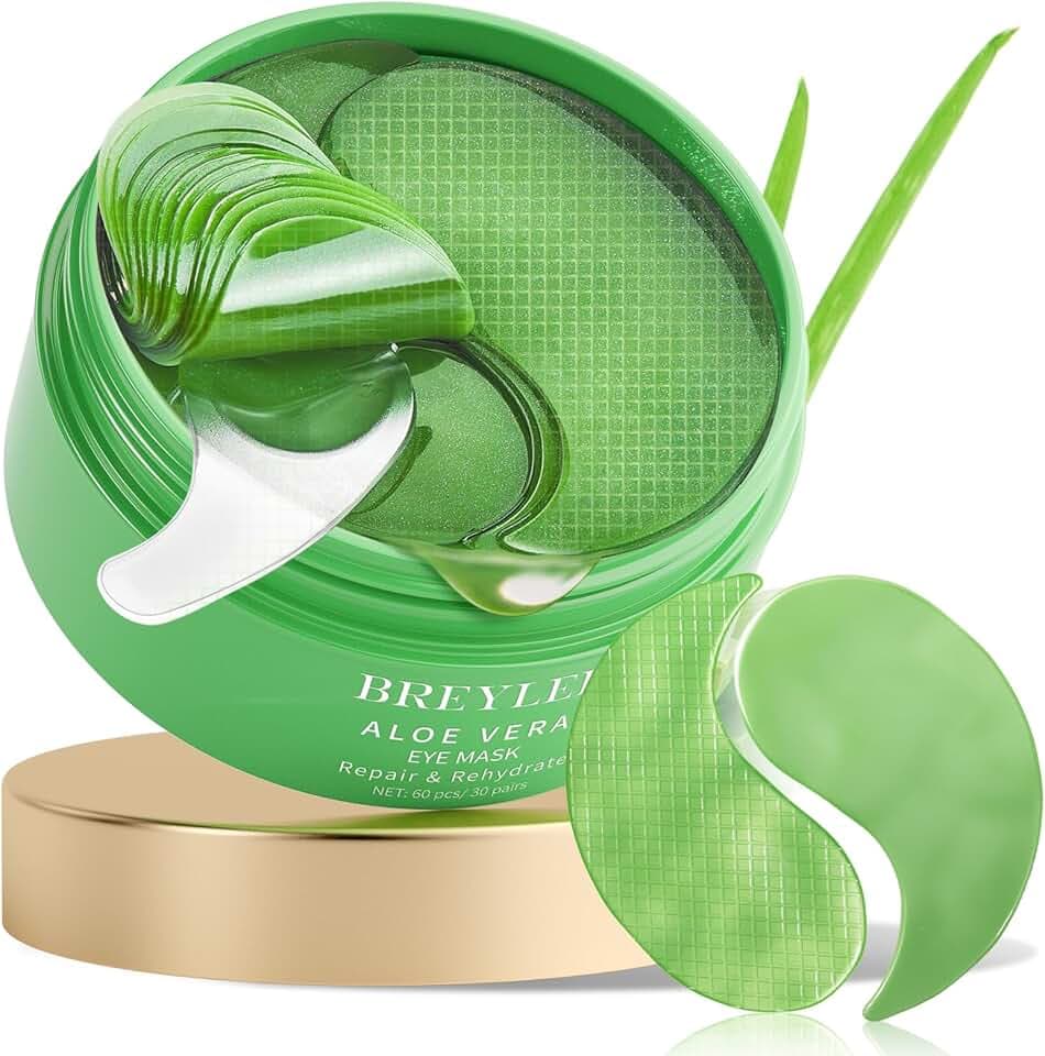 BREYLEE Aloe Vera Eye Masks– 60 Pcs - Puffy Eyes and Dark Circles Treatments – Look Younger and Reduce Wrinkles and Fine Lines Undereye, Improve and Firm eye Skin - Pure Natural Material Extraction