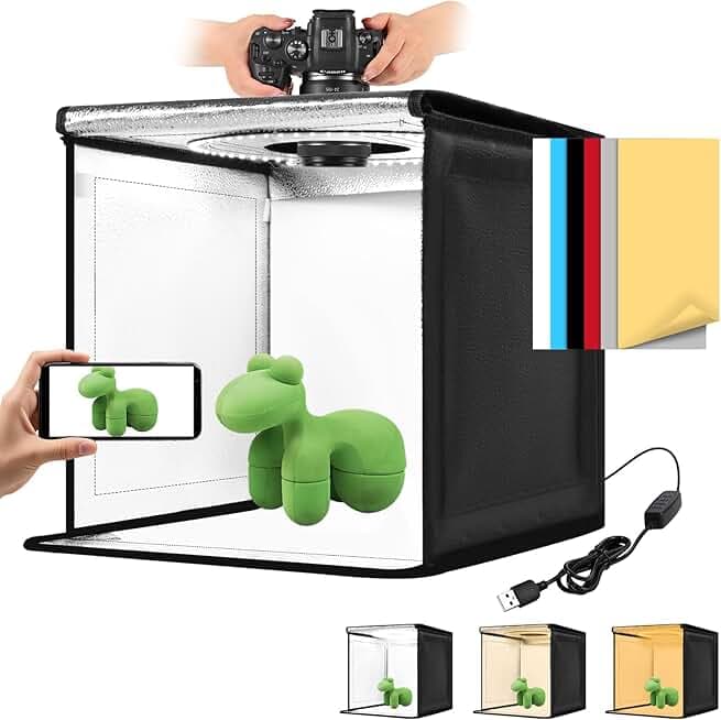 Photo Light Box, 12/16/20/24/32 Inch Photography Light Box with CRI>95 120 Light Beads. Dimmable Shooting Tent Kit with White and Warm Light. 6 Color Backdrops Photo Booth for Studio Products Display
