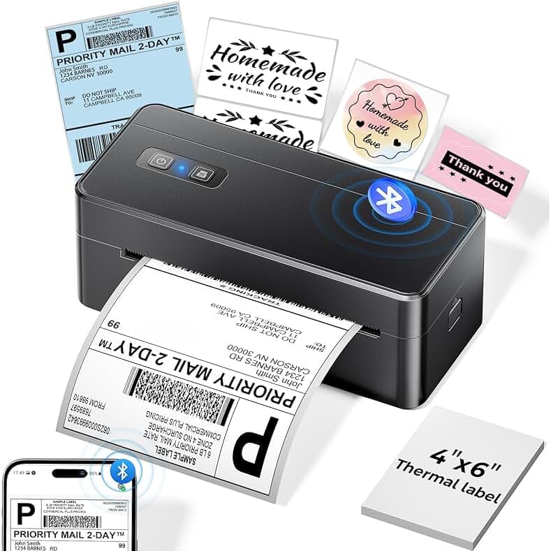 Bluetooth Thermal Shipping Label Printer, 4x6 Thermal Label Printer for Small Business, 2410BT Wireless Label Maker Compatible with iOS Android Phone&Pad&PC, Widely Used for Ebay, USPS, FedEx, etc