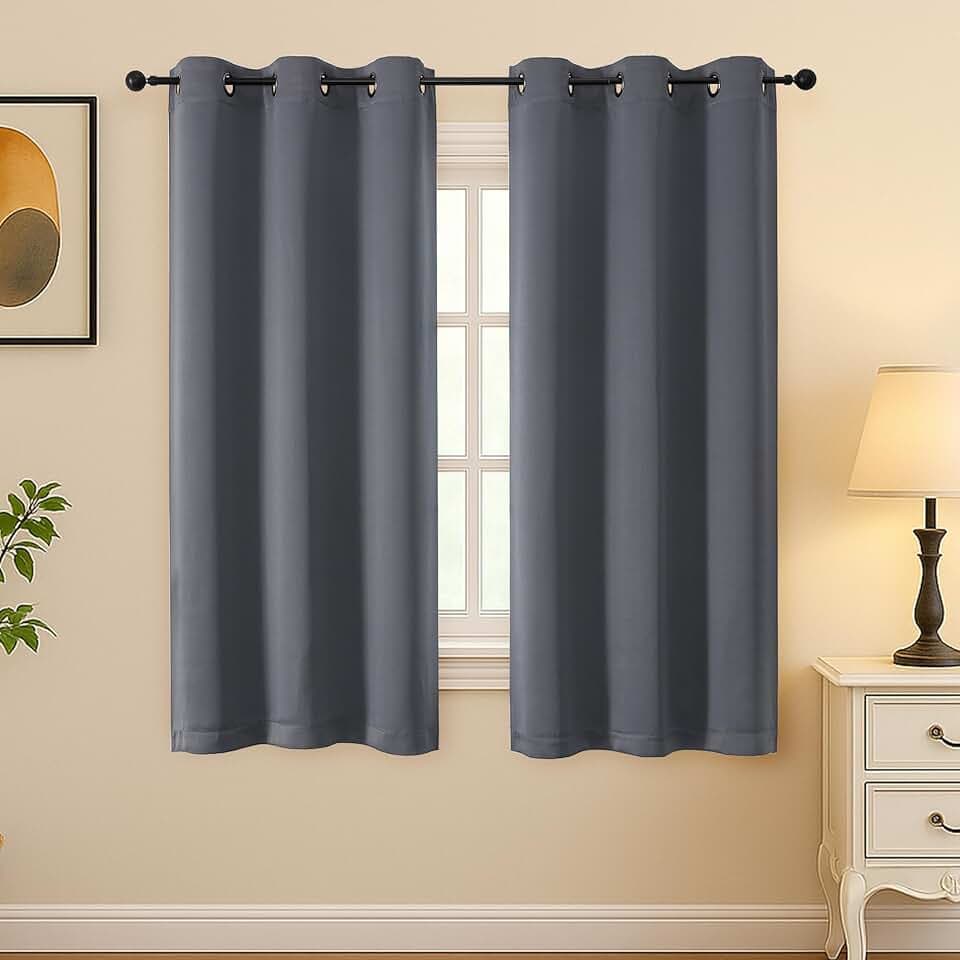 Simplebrand Grey Room Darkening Curtains for Bedroom 63 Inch Length 2 Panels Set, Thermal Insulated Energy Saving Curtains for Kids Room, Grommet Solid Nursery Window Treatment Drapes, W40 x L63