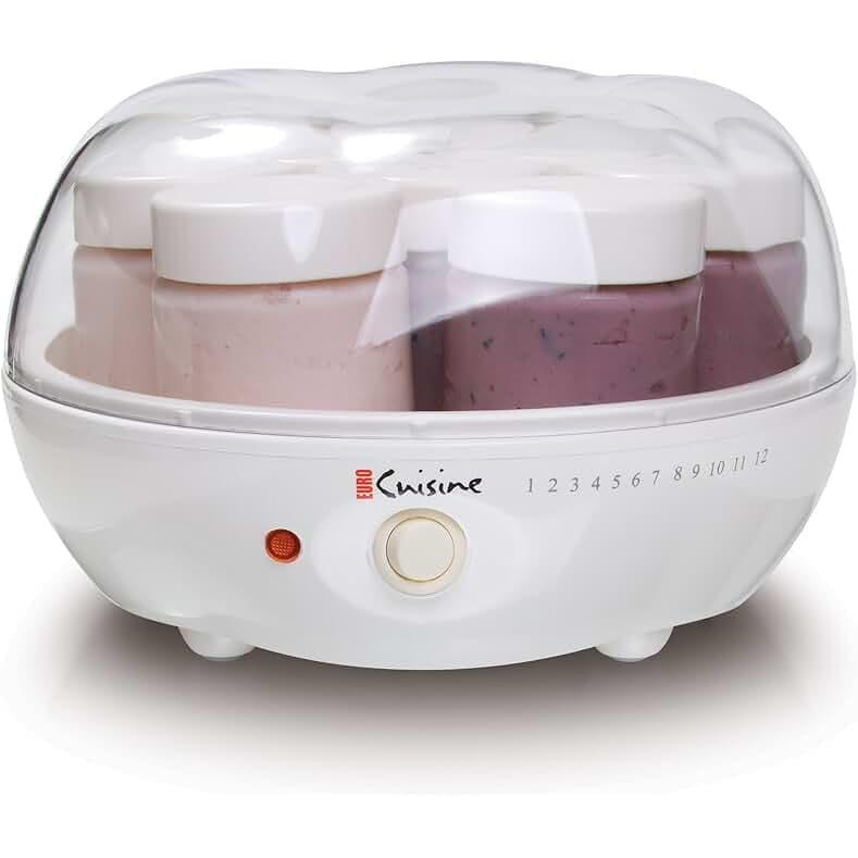 Euro Cuisine YM80 Electric Yogurt Maker Machine- Promote Gut Health with Probiotic Rich Homemade Yogurt -Home Yogurt Incubator with Glass Jars, White