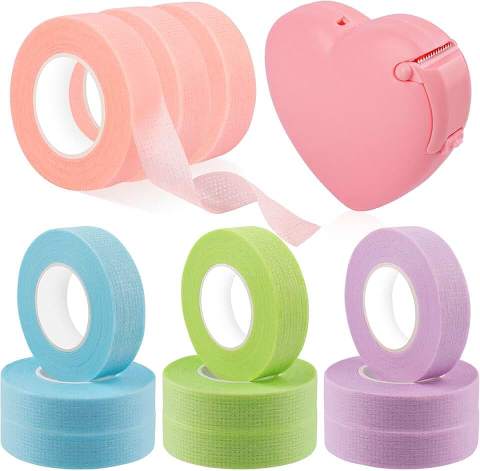 Rolybag 4 Colors Eyelash Extension Tape Breathable Eyelash Tape with Heart Shaped Tape Cutter Adhesive Non Woven Eyelash Tape Ladies Makeup Eyelash Tape Kits (Style A)