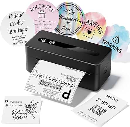 Bluetooth Shipping Label Printer 4X6 Upgraded, 2025 New Version Thermal Label Printer for Small Business and Shipping Package, Support iOS, Android, Windows, Mac, Compatible with Amazon, Shopify, USPS