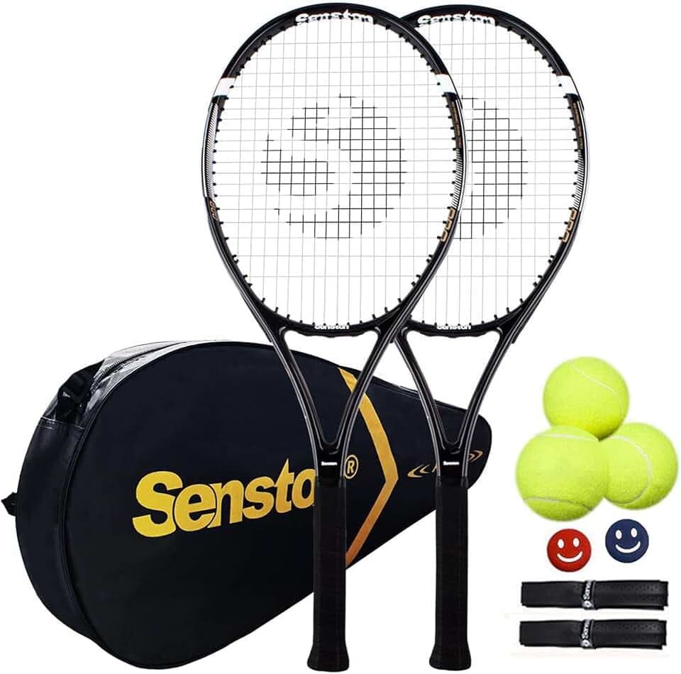 Senston Tennis Rackets for Adults 27 inch Tennis Racquets - 2 Player Tennis Racket Set with 3balls,2 Grips, 2 Vibration Dampers