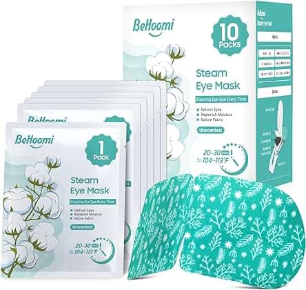 Steam Eye Mask, 10 Packs Heated Eye Mask, Self Heating Disposable SPA Warm Compress for Eyes Sleep Mask, Soothing Moist Heat Eye Masks, Travel Essentials & Relaxation Gifts (Unscented)