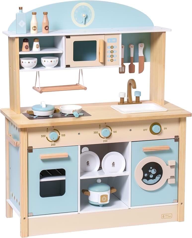 ROBUD Wooden Play Kitchen Set for Kids Toddlers, Toy Kitchen Gift for Boys Girls, Age 3+