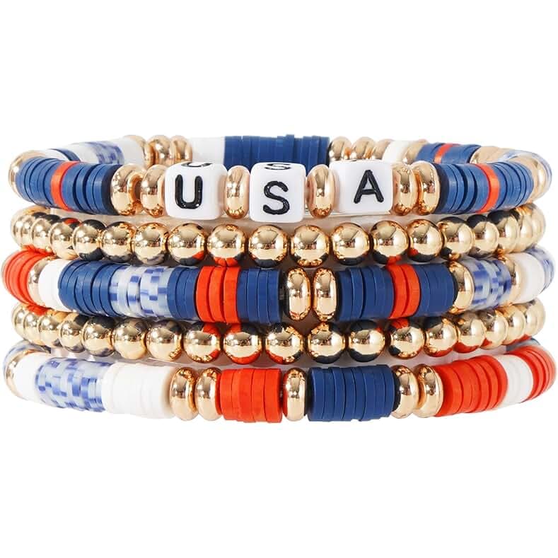 GOOJIDS Surfer Heishi Clay Bead Bracelets for Women Bohemian Stackable Gold Beaded Stretch Bracelets Elastic Layering Friendship Bracelets Set Boho Jewelry