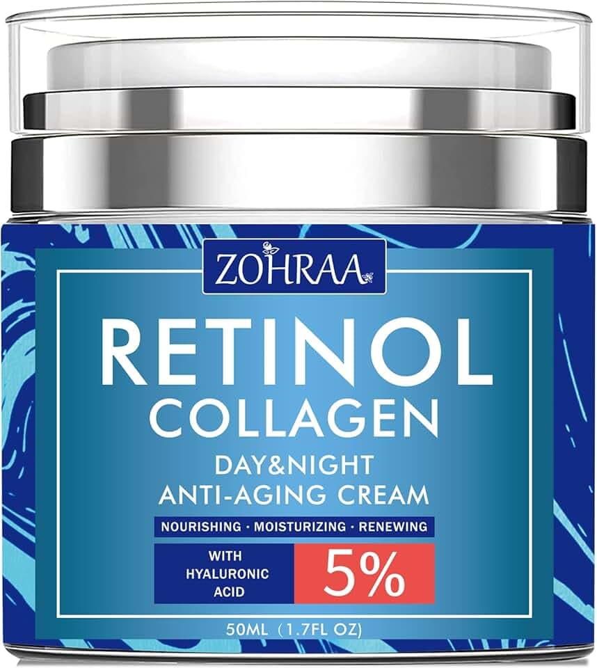 Retinol Cream for Face - Facial Moisturizer with Collagen and Hyaluronic Acid, Anti-Wrinkle Reduce Fine Lines Vitamin C+E Natural-Ingredient Day Night Anti-Aging For Women Men