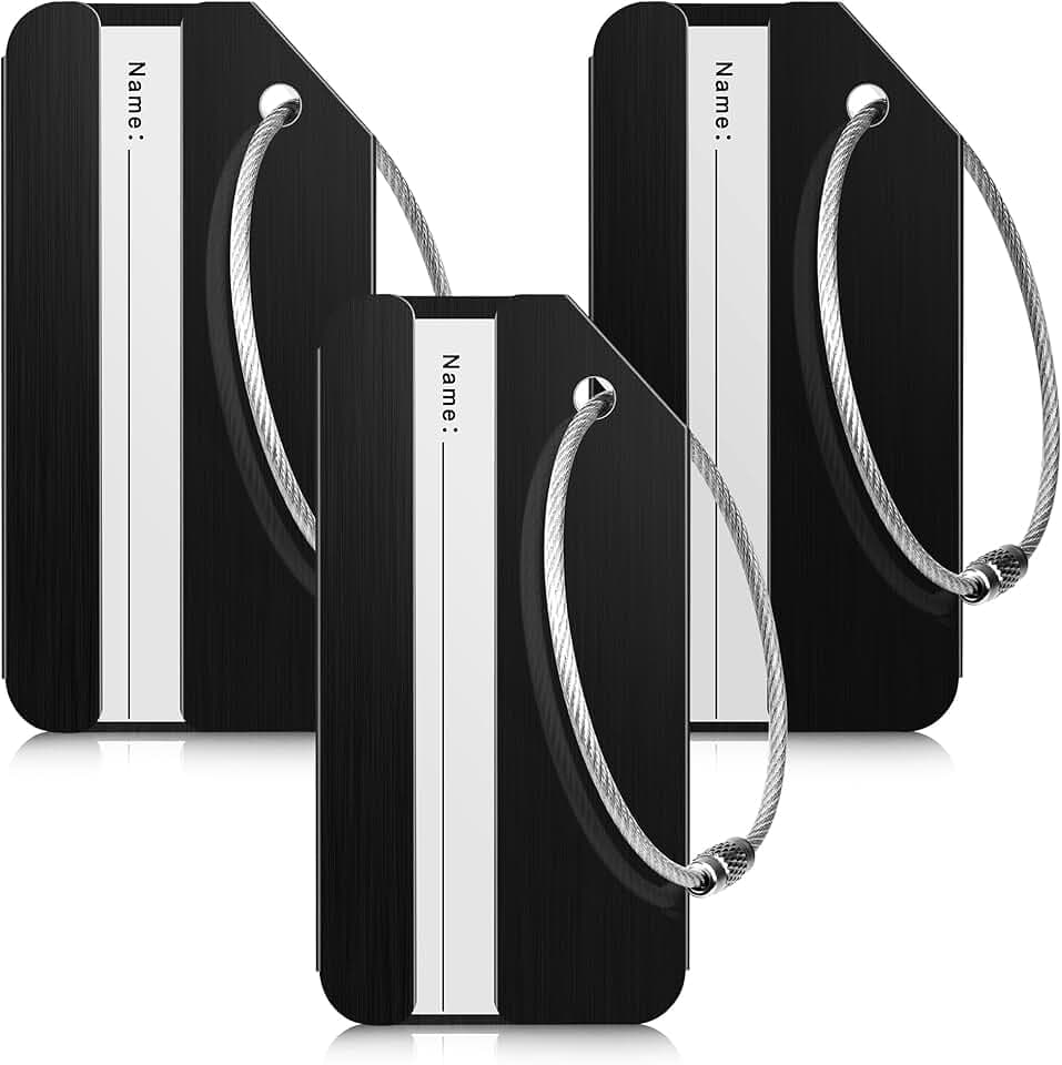 Travelambo 3 Pack Luggage Tags for Suitcases Aluminum Privacy Protection Bag Tags Luggage Identifier Travel Accessories Essentials (Black)