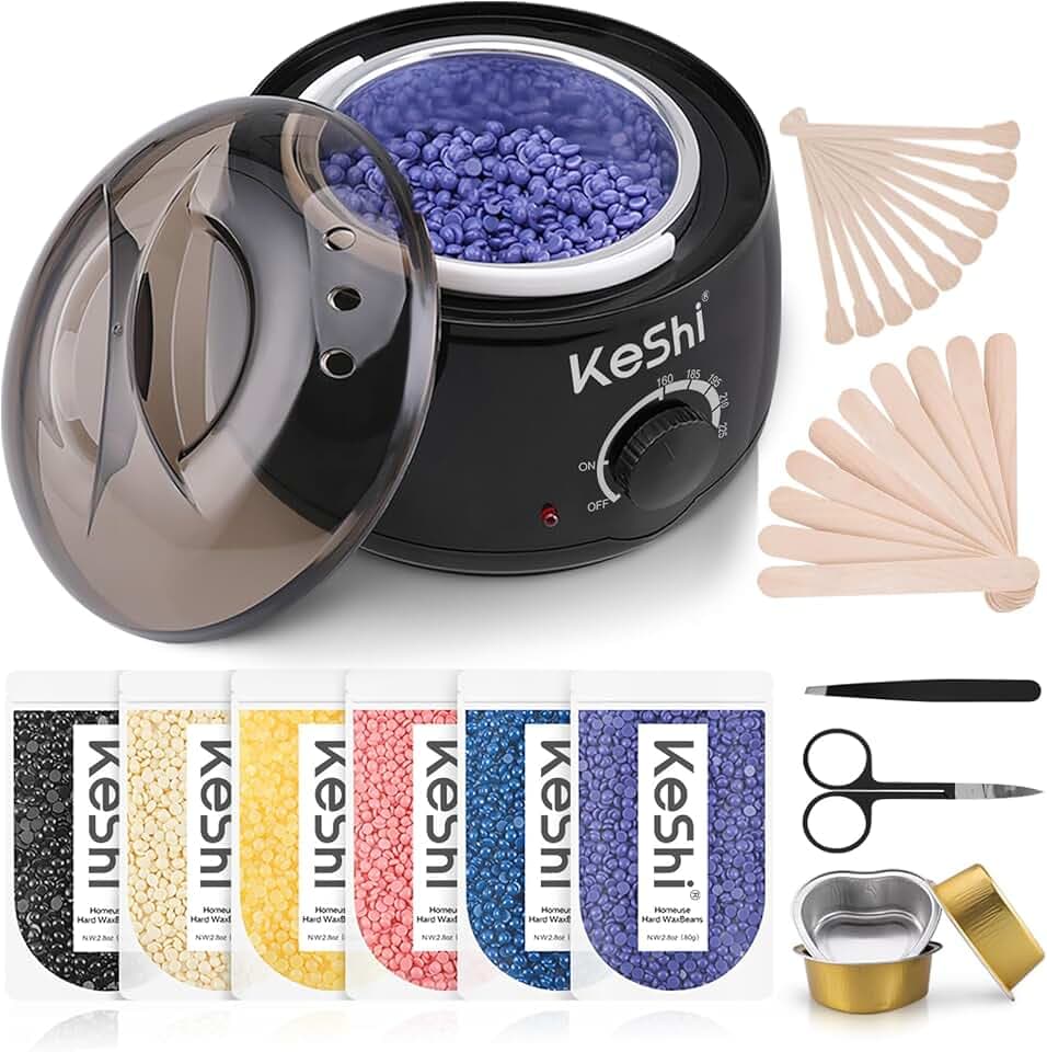 KeShi Waxing Kit, Painless Hair Removal Wax Warmer with 6 Bags Hard WaxBeans for Full Body, Legs, Face, Eyebrows & Bikini— Ideal for Both Women & Men