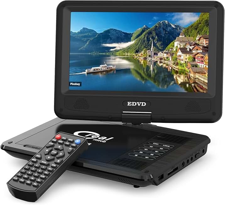 11.5" Portable DVD Player for Kids and Car with 9.5" Swivel Screen, 4-6 Hours Working Time, Car DVD Player with Dual Speakers, Remote Control, Support Sync TV, Region Free USB/SD/AV (Black)