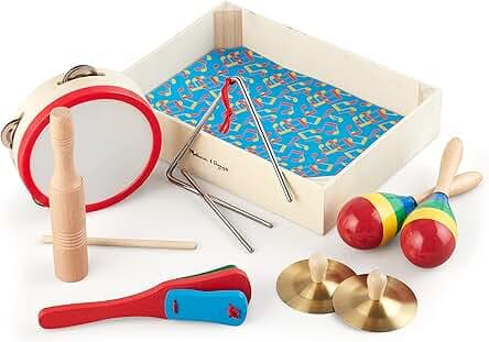 Melissa & Doug Band-in-a-Box Clap! Clang! Tap! - 10-Piece Musical Instrument Set - Kids Musical Instruments, Wooden Percussion Instruments For Toddlers And Kids Ages 3+
