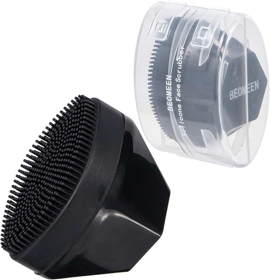 2 Pack Silicone Face Scrubber, Beomeen Handheld Facial Cleansing Brush Exfoliating Brush Blackhead Scrubber Flat Top, Soft Bristles Waterproof for Face Skincare (Black)
