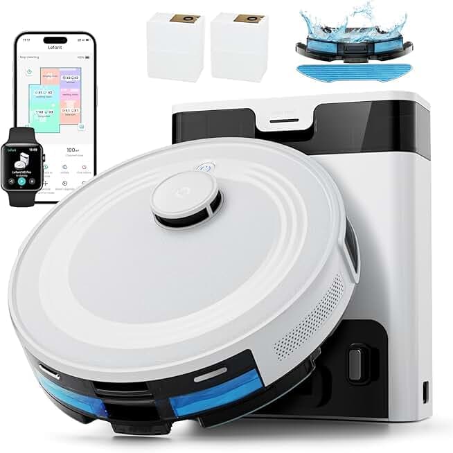 Lefant LiDAR Robot Vacuum and Mop, 45-Day Self-Emptying, 190° PSD Obstacle Avoidance, Customized Cleaning, Multi-Floor Mapping, 5500Pa Strong Suction, 140 Min Runtime, WiFi/Alexa/APP, M2 Pro