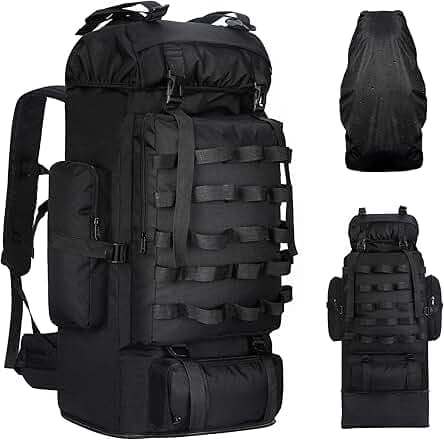 70L/100L Camping Hiking Backpack with Rain Cover, Expandable Large Military Tactical Backpack, Waterproof Molle Racksack Travel Backpacking Daypack for Climbing Trekking (Black)