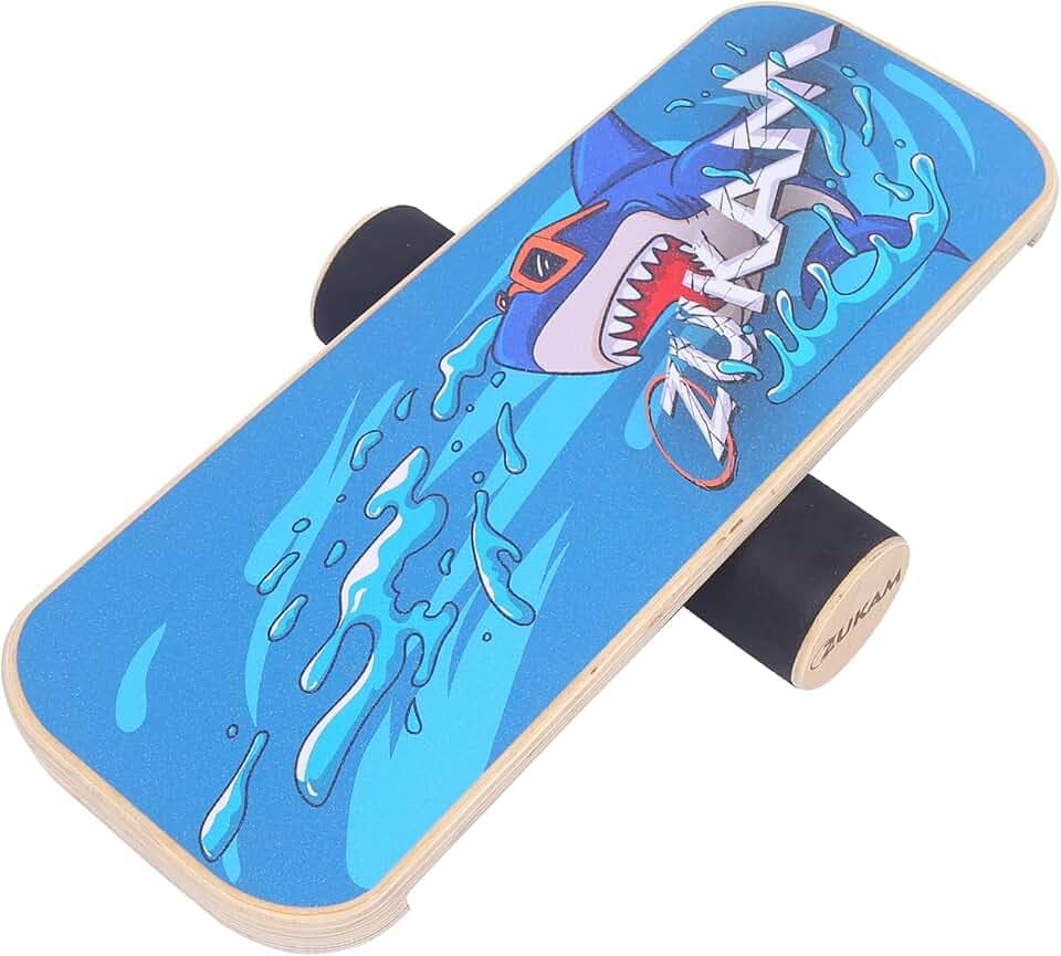 Balance Board Trainer, Wooden Balancing Board with Workout Guide to Exercise and Build Core Stability, Wobble Board for Skateboard, Hockey, Snowboard & Surf Training