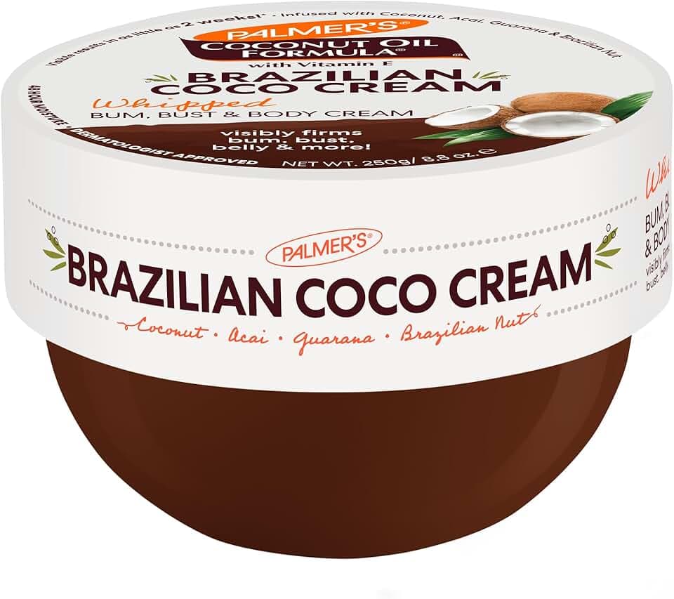 Palmer's Coconut Oil Formula Brazilian Coco Cream with Vitamin E, 8.8 Fl Oz, Whipped Bum, Bust & Body Cream, Helps with Skin Tightening & Firming