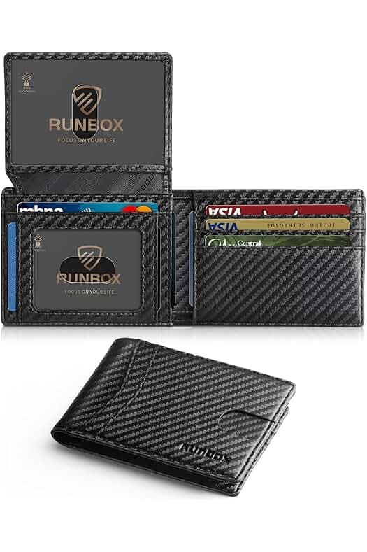 RUNBOX Wallet for Men Slim Rfid Leather 2 ID Window With Gift Box
