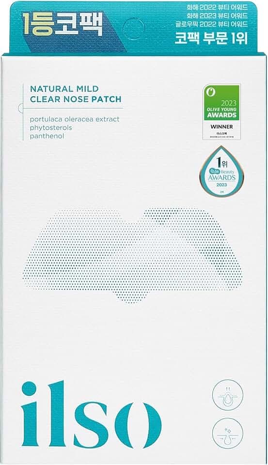 ilso Natural MILD Clear Nose Patch/Blackhead Remover for Nose/Targets PORES & PIMPLES/Facial Skin Care/Dermatologist Approved/Korean Skin Care to Absorb Acne Nose GUNK (5 PCS)