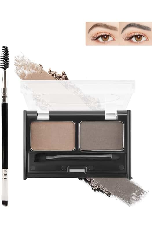 Eyebrow Powder Makeup Kit - Light Brown+Grey, 2 Color Eye Brow Powder Palette Waterproof Long-Lasting Brow Filler, Lightweight, Easy Blend, Natural Full Look with Brush, maquillaje para cejas-01