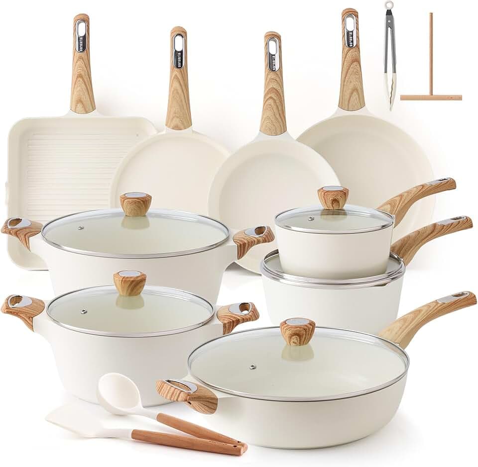 SENSARTE Ceramic Cookware Sets, Pots and Pans Set Non stick, Non toxic Healthy Induction Cookware, 26 Pcs Nonstick Kitchen Cooking Set, w/Frying Pans Set, Saucepans Set