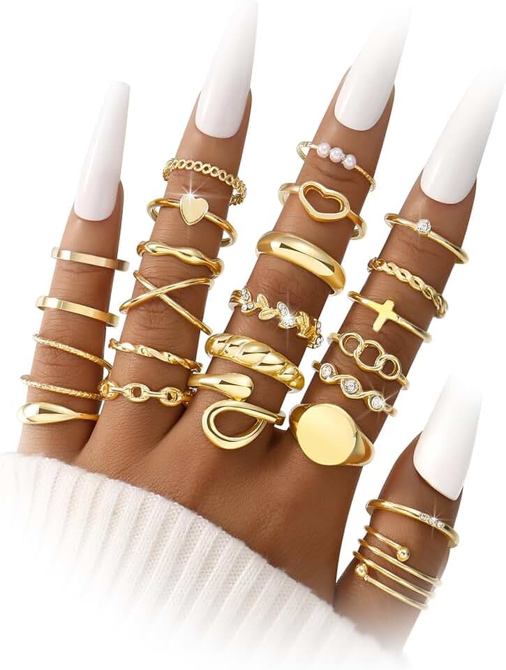 FAXHION 60 Pcs Gold Stackable Rings for Women