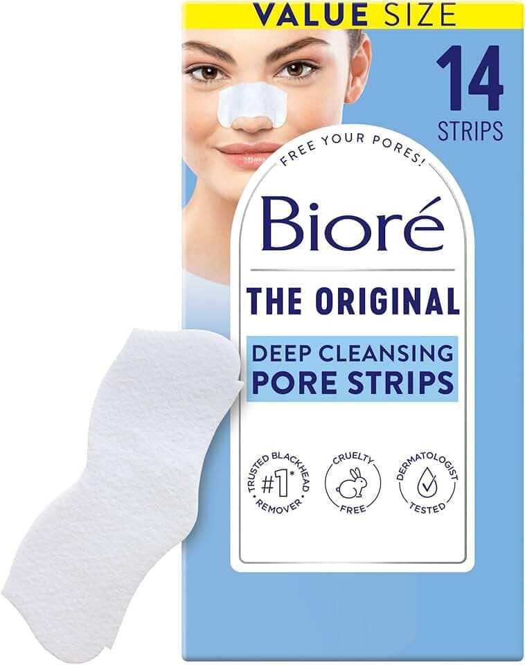 Bioré Original Blackhead Remover Strips, Deep Cleansing Nose Strips With Instant Pore Unclogging, Features C-Bond Technology, Oil-Free, Non-Comedogenic Use, 14 Count