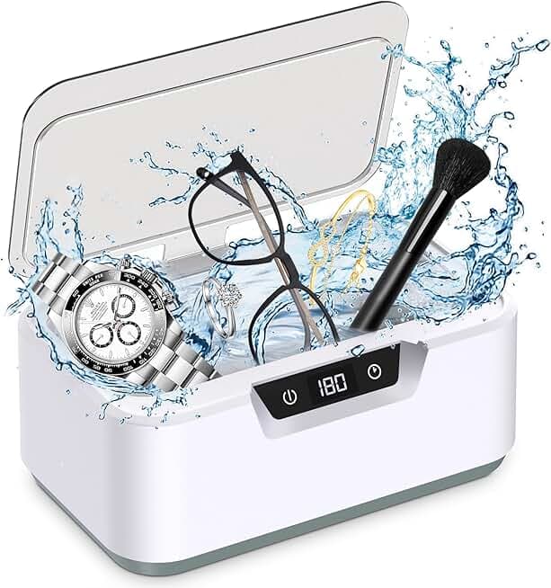 Ultrasonic Jewelry Cleaner Machine: Ring Cleaner Ultrasonic, 48Khz Sonic Cleaner for Necklaces, Eyeglasses, Watch Strap, Dentures - Digital Timer, 4 Time Modes, 304 Stainless Steel, 13.5oz
