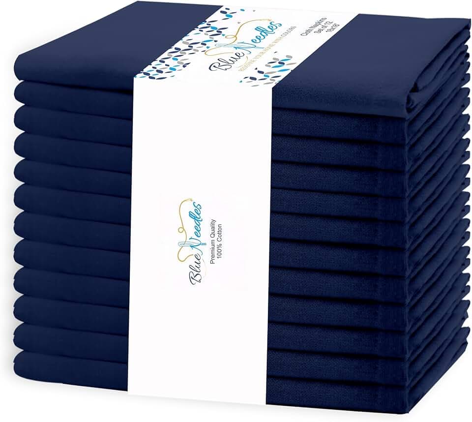 Solid Cloth Napkins Set of 12 Navy Blue 100% Cotton Dinner Napkins 18x18 inches - Soft, Reusable and Washable Spring Summer Linen Napkins, Ideal for Events, Parties & Everyday Use