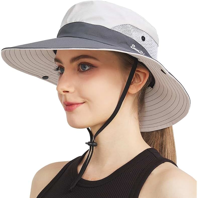 NPQQUAN Ponytail Sun Bucket Hats for Women Men Wide Brim UPF 50+ Fishing & Beach Hats