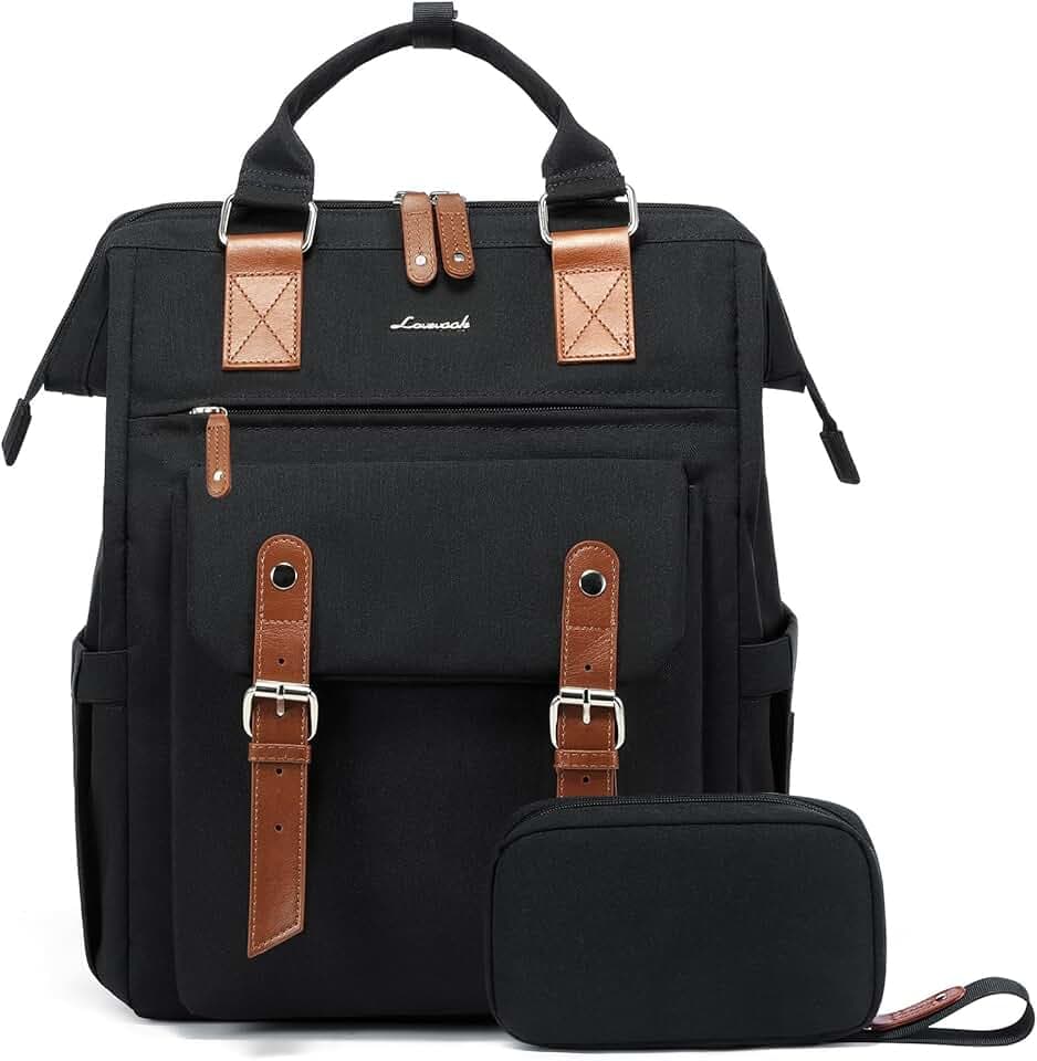 LOVEVOOK Laptop Backpack for Women, School Backpack for Teen Girls, Work Travel Backpack Purse, Commuter Business Computer Bag Teacher Nurse Bags, College Student Bookbag, 15.6 Inch, Black-brown