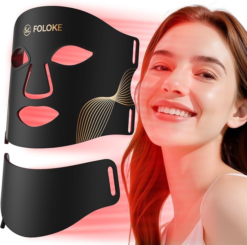 FOLOKE LED Light Therapy Mask Skin Care, LEDs face mask & neck mask Red - Wavelength for Home Use,– Advanced Skincare Made Easy （JET）