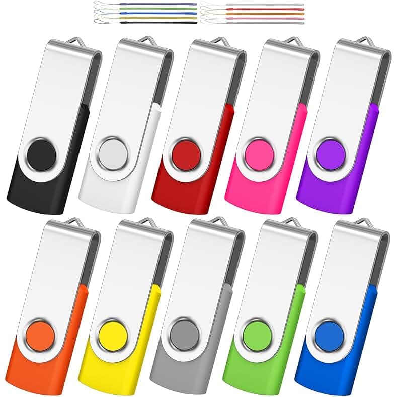 AreTop 2GB USB Flash Drive 10 Pack Pen Drive Memory Stick USB2.0 Pendrive Thumb Drives Bulk for Fold Data Storage Memoria USB (Bulk 10 PCS - Mixed Colors Black/Blue/Purple/Green/Red)