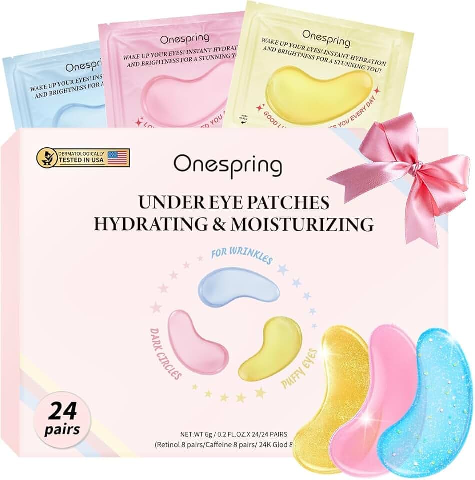 Eye Masks (24 Pairs) - Gifts for Her - Caffeine, 24K Gold and Retinol Under Eye Patches for Puffy Eyes, Dark Circles & Fine Lines, Bachelorette Party Favors, Birthday, Bridesmaid Gifts