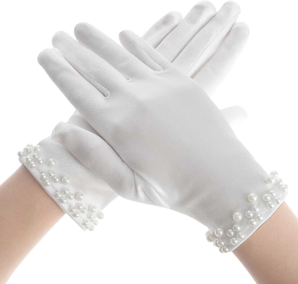 White Satin Gloves - Women's Pearl Wedding & Tea Party Gloves for 1920s Fashion