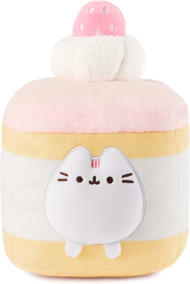 GUND Pusheen Strawberry Sponge Cake Plush, Squishy Toy, Collectible Plush Toy, Dessert Plush, Cat Stuffed Animal for Ages 8 and Up, Pink, 6”
