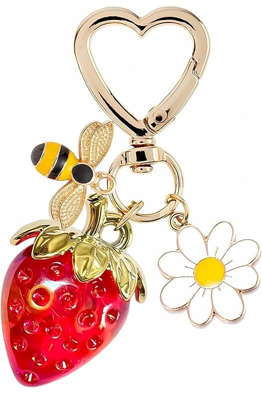 SIGZKK Cute Cherry Strawberry bag charms keychain purse accessories charm for women handbags Kawaii Flower Car Key Chain