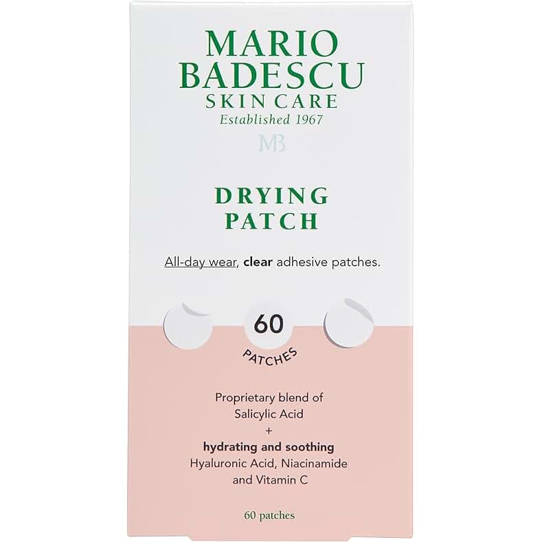 Mario Badescu Drying Patch Blemish Covering, Invisible Spot Treatment, Absorbing All Day Polymer Adhesion with Vitamin C, Vegan & Cruelty Free, Strong Hold (60 Patches, 12mm), Clear