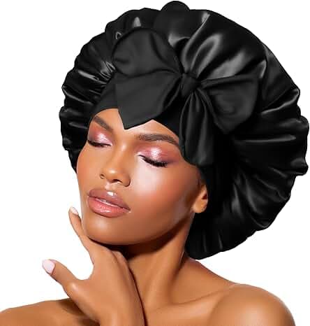 Bonnet Queen Silk Bonnet Satin Bonnet Hair Bonnet for Sleeping Night Sleep Hat with Tie Band Black Bonnet with Head Wrap for Women Natural Hair