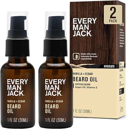 Every Man Jack Mens Beard Oil - Vanilla & Cedar Fragrance - Deeply Moisturizes and Softens Your Beard and Adds a Natural Shine - Naturally Derived with Shea Butter- 1 fl oz (2 Pack)