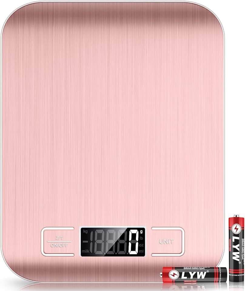 Mik-Nana Food Scale Pink, 10kg/22lb Digital Kitchen Scale Weight Grams and Oz for Baking and Cooking, 1g/0.1oz Precise Graduation, Easy Clean Stainless Steel
