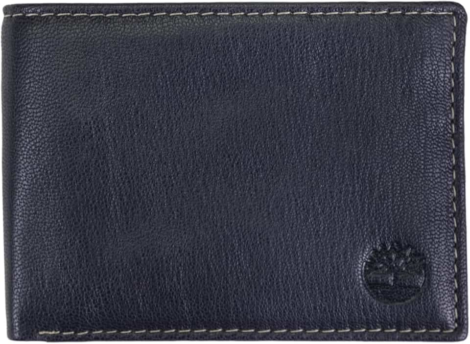 Timberland Men's RFID Blocking Wallet – Genuine Leather Passcase with Removable ID Holder, 6 Card Slots, 2 Billfold Pockets, Slim Design, Navy Blue, One Size