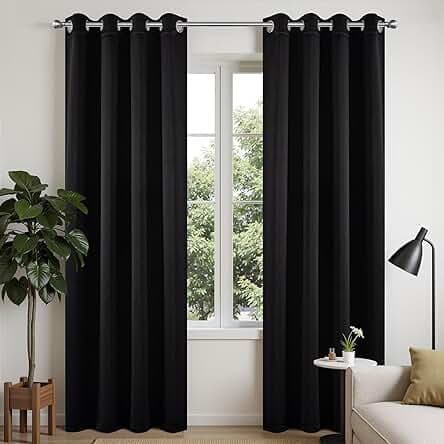 Joydeco Blackout Curtains 84 Inch Length 2 Panels Set, Thermal Insulated Long Curtains& Drapes 2 Burg, Room Darkening Grommet Drapes for Bedroom Living Room Window (Black, W52 x L84 Inch)