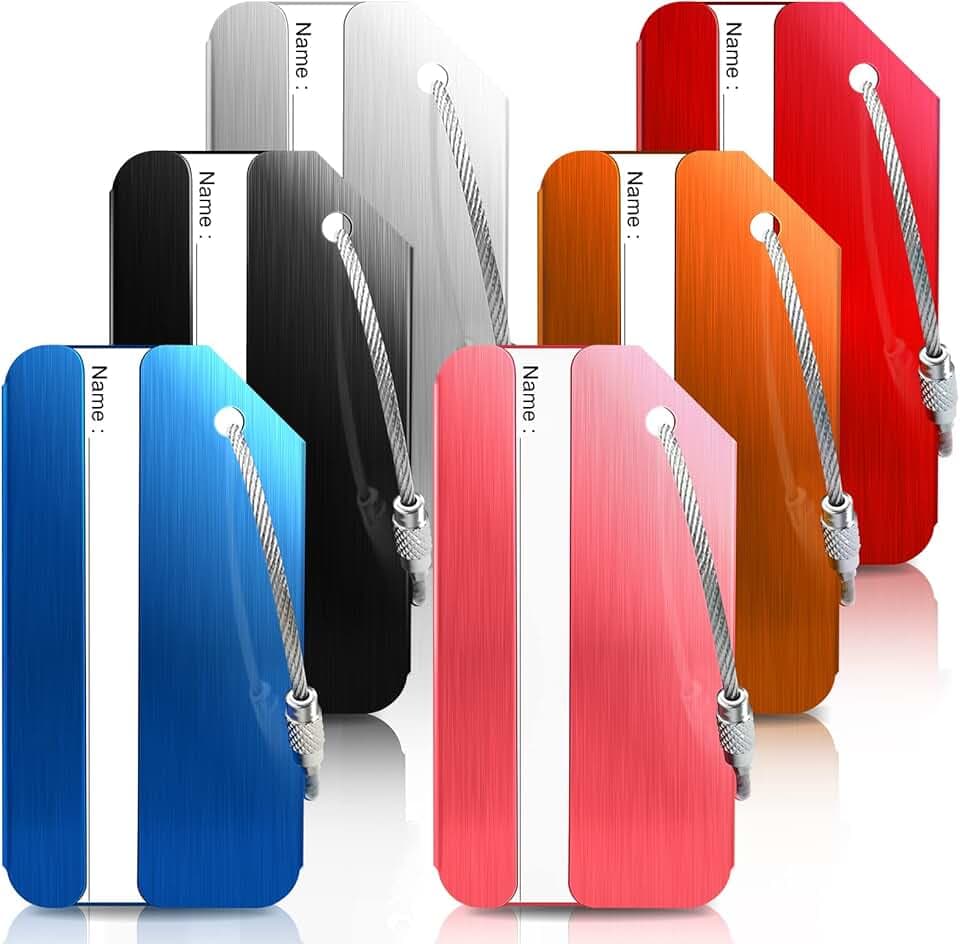 Luggage Tags for Suitcases Aluminum 6 Pack Tags with Name Tag Address Tag Suitable for Travel Essentials Luggage Accessories Suitcase Bags Backpacks