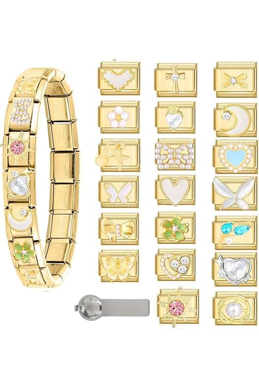 Italian Charms Bracelet Sets with 1Pcs Starter Brascelet 9Pcs Charms 9mm Italian Modular Charm Bracelet DIY Module Jewelry Gifts