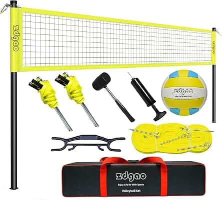 Volleyball Net Outdoor - Portable Volleyball Set for Backyard with Professional Volleyball Net, Wrap Yarn Volleyball and Pump, Boundary Line, Carry Bag