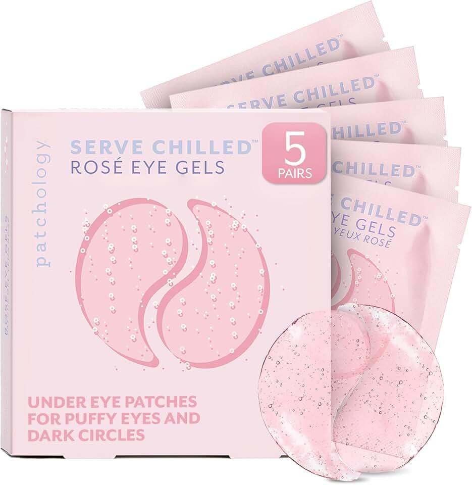 Patchology Serve Chilled Rosé Hydrating Under Eye Patches – Hyaluronic Acid & Antioxidant-Infused Eye Masks to Reduce Dark Circles, Puffiness & Fine Lines - Ideal Skincare Essentials (5 Pairs)