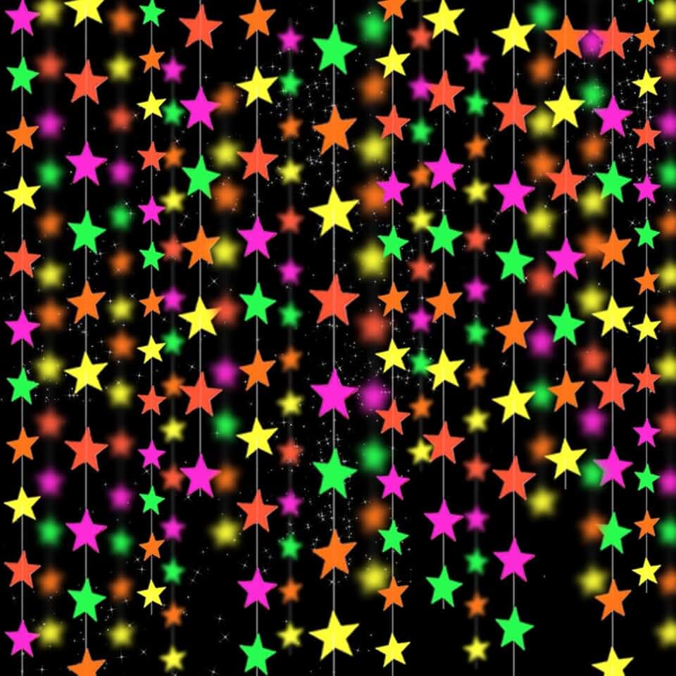 110feet Star UV Neon Garland Hanging Paper Glow in The Dark Glow Party Supplies and Decorations Glow in The Dark Blacklight Reactive Fluorescent Black Light Party Kit Neon Party Birthday Wedding