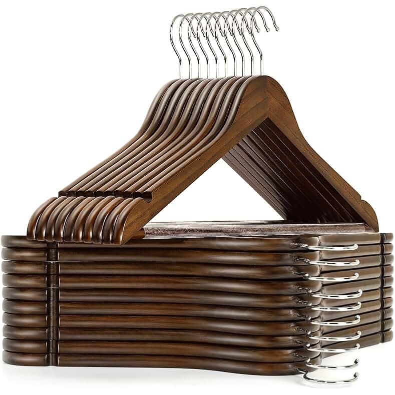 Amber Home 30-Pack Vintage Wooden Coat Hangers, Walnut Wood Suit Hangers with Non-Slip Pant Bar for Shirts, Jackets, Dresses, Pants - Retro